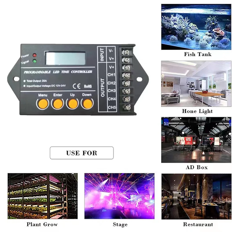 WIFI Time programable RGB LED Controller TC421 TC420 DC12V/24V 5Channel Total Output 20A Common Anode Programmable for Led Strip