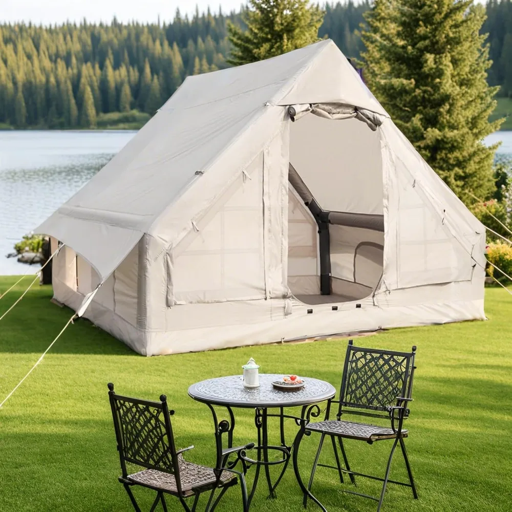 

16.4ft Premium Canvas Bell Tent - Sleeps 10, Waterproof & Breathable for Glamping Comfort, 8 Doors + Stove Jack