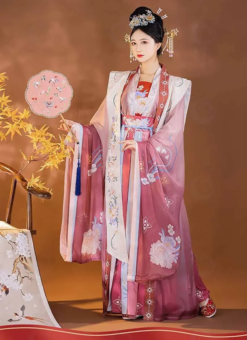 

Large Size 2XL Hanfu Dress Women Ancient Ming Dynasty Chinese Traditional Hanfu Female Cosplay Costume Red Pink Blue Hanfu Sets