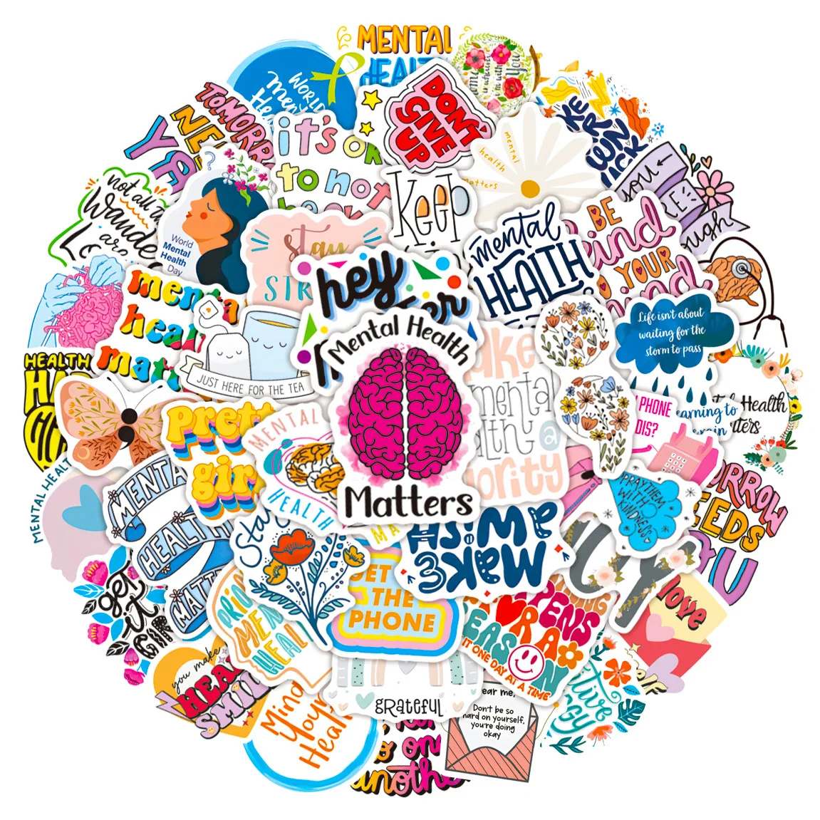 50Pcs Anime Mental Health English Series Graffiti Stickers Suitable for Laptop Helmets Desktop Decoration DIY Stickers