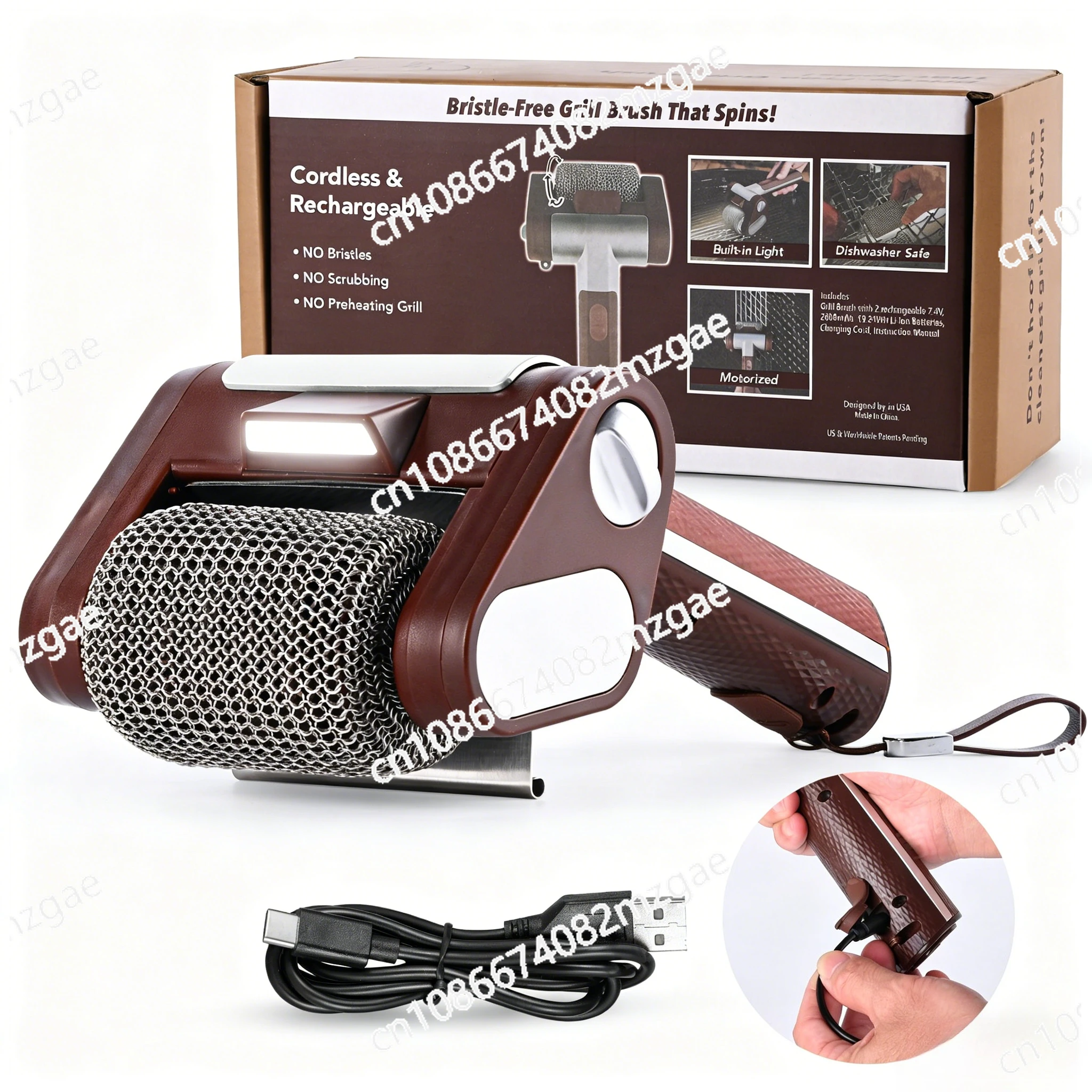 2026 Stainless Steel 304 Roller BBQ Brush with LED Light Brushless Clear Food Grade Clean Lighting