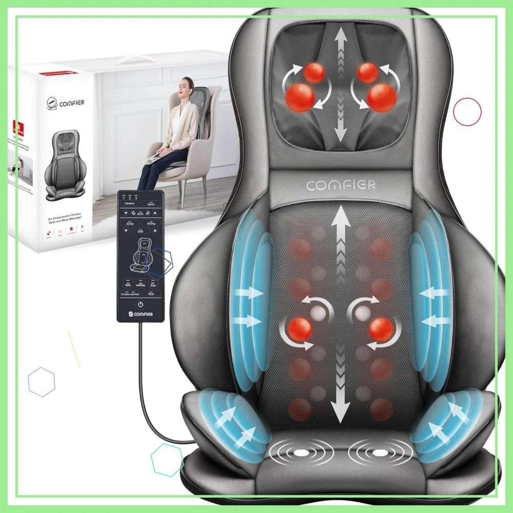 

Портативная массажная накидка-подушка Шиацу с подогревом, роликовым и компрессионным массажем для шеи и спины – идеальный подарок для всех