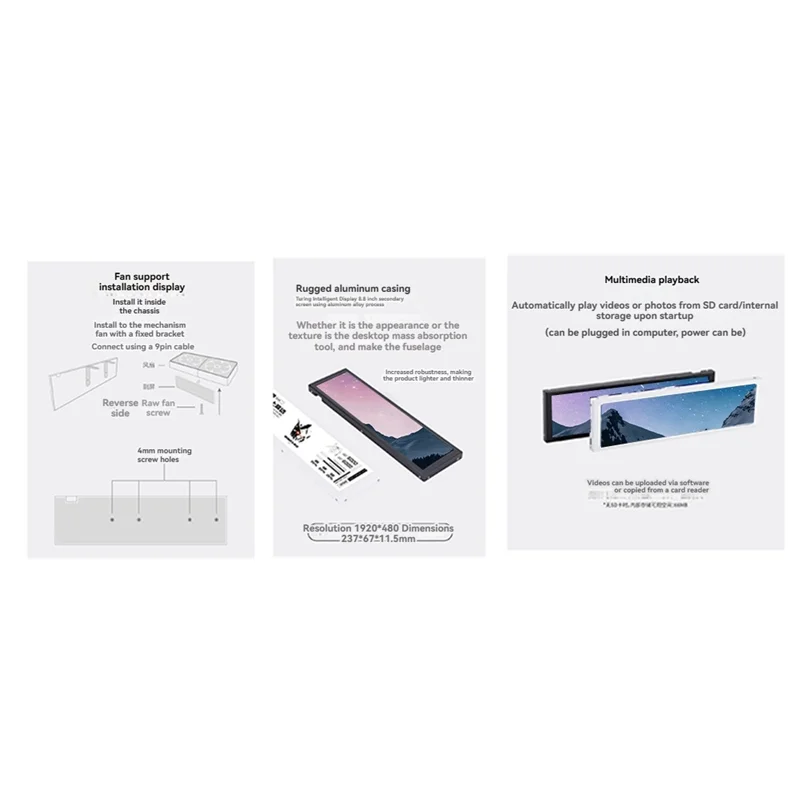 شاشة ثانوية عالية الجودة مقاس 8.8 بوصة IPS Type-C - حافظة عرض ذكية لوحدة المعالجة المركزية ووحدة معالجة الرسومات ومراقبة ذاكرة الوصول العشوائي مع واجهة USB #2