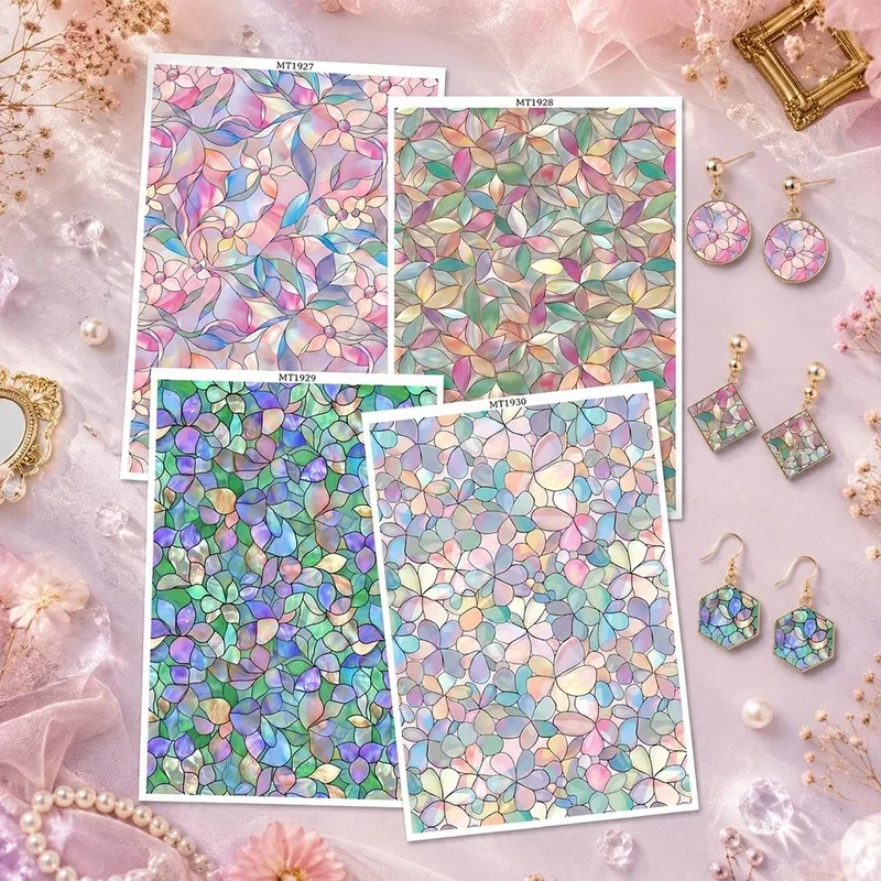 Stained Glass Flower Polymer Clay Transfer Paper Water Transfer Sheets for DIY Handmade Earrings Pendant Jewelry Craft Decor