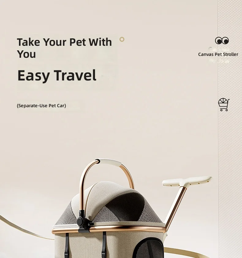 Pet Stroller, Foldable Detachable Lightweight Aluminum, Stylish Multi-Function for Cats and Dogs, Portable Pet Carrier