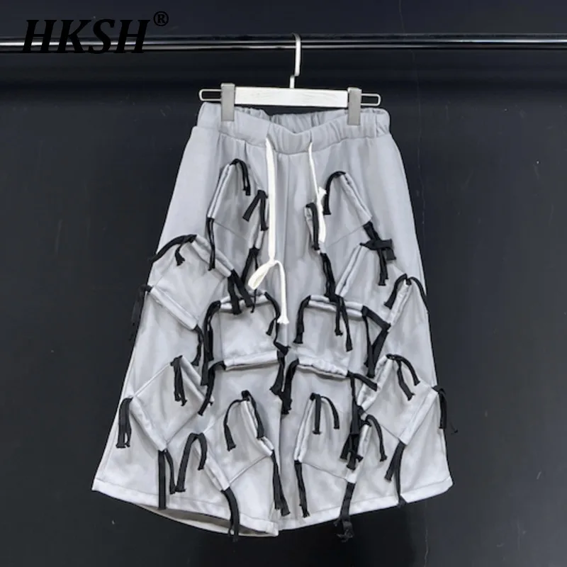 HKSH Men's Niche Original Design Summer New Ribbon Shorts Punk Knee Length Pants High-end Elastic Waist Streetwear Capris HK1868