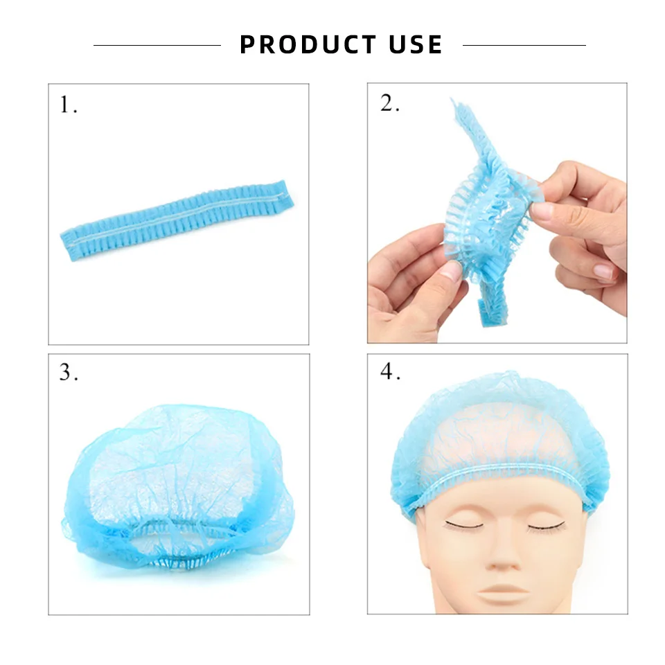 100pcs/Pack Disposable Shower Cap Elastic Hair Head Covers Waterproof Non-woven Bath Hat  for Extension Clear Kitchen