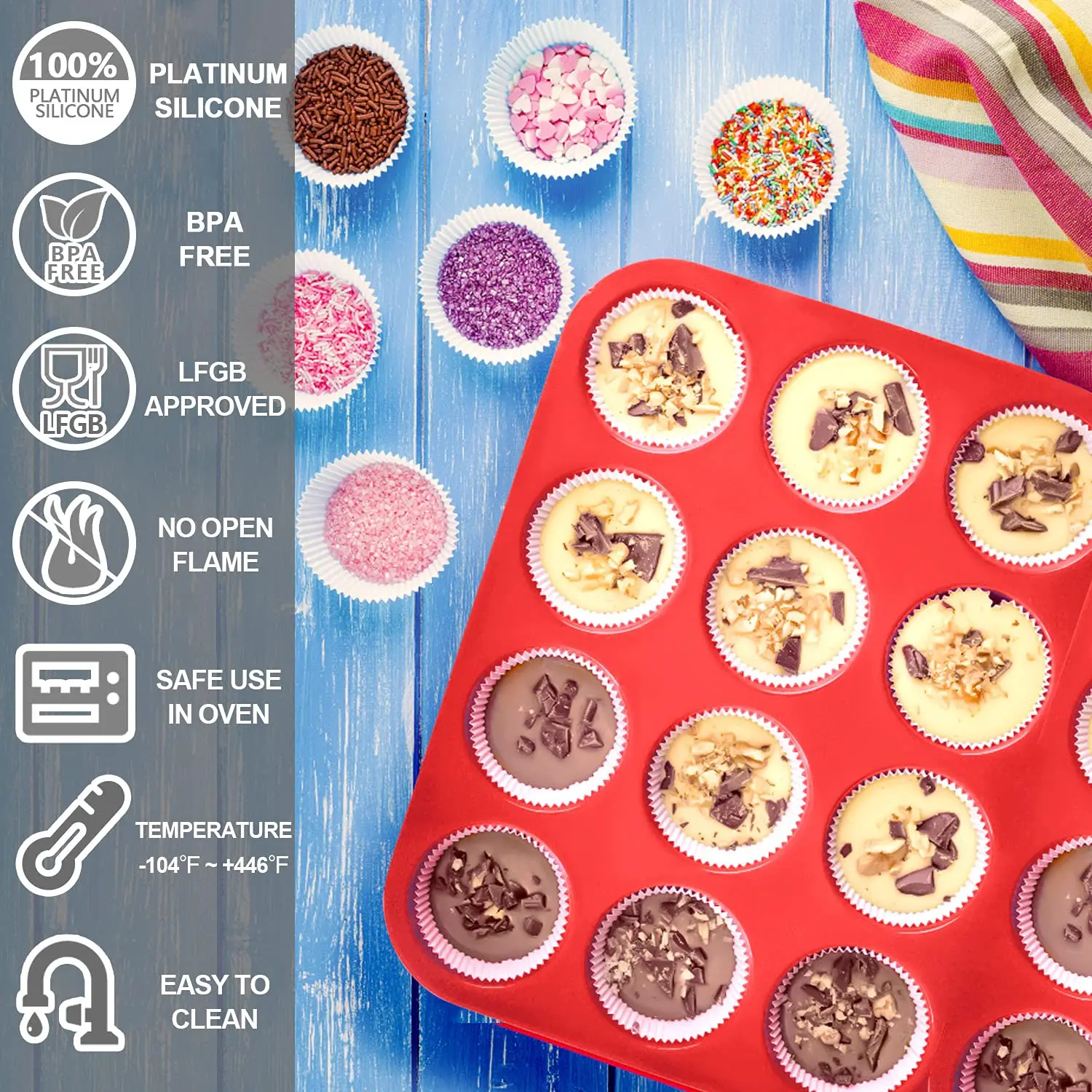 Silicone Muffin Pan 12 Cups Cupcake Tray Non-Stick Silicone Baking Molds For Making Muffin Cakes Cupcake Chocolate Bread Tart