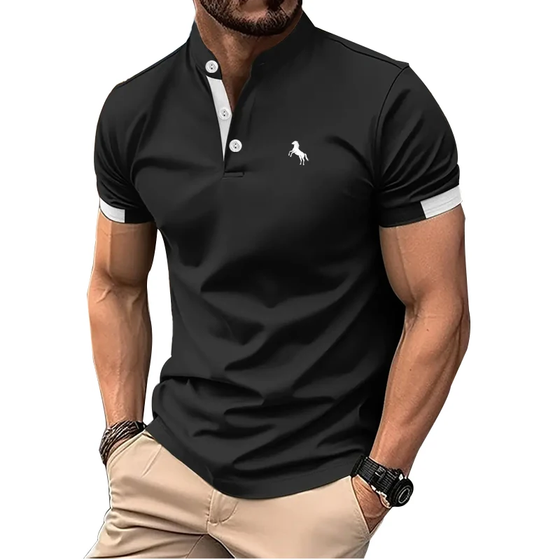 Abbigliamento uomo primavera estate moda Casual manica corta colletto alla coreana Polo Logo stampa abbigliamento uomo Polo Slim Fit