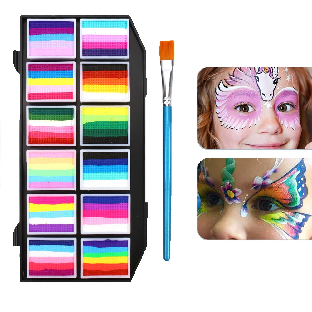 12 Colours Water-Soluble Rainbow Palette Children\'s Face Body Paint, Halloween Stage Makeup Body Paint Pigments Face Makeup