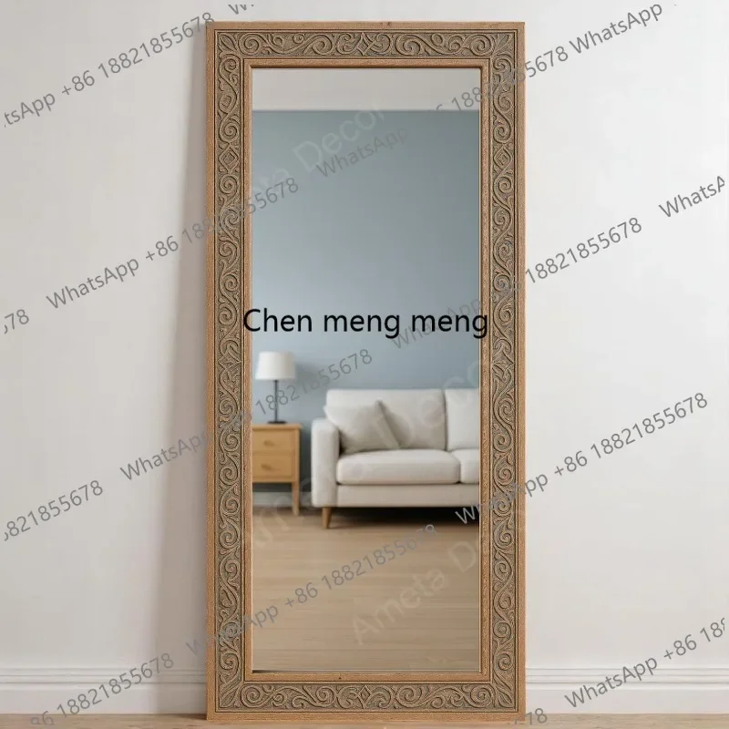 X188 Retro engraved frame full-length mirror New Chinese full-length mirror Medium antique living room floor fitting mirror