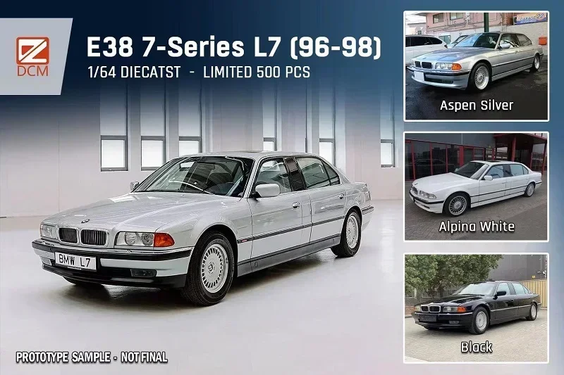 DCM 1:64 E38 7-Series L7 (96-98) الإصدار المسبق. / (98-01) آخر الإصدار. محدود500 دييكاست نموذج سيارة