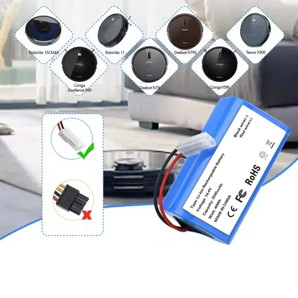 

Replacement Battery For XiaoMi MiJia Mi Robot Vacuum-Mop Essential G1 MJSTG1 SKV4136GL Battery,14.8V 3500mAh H18650CH-4S1P