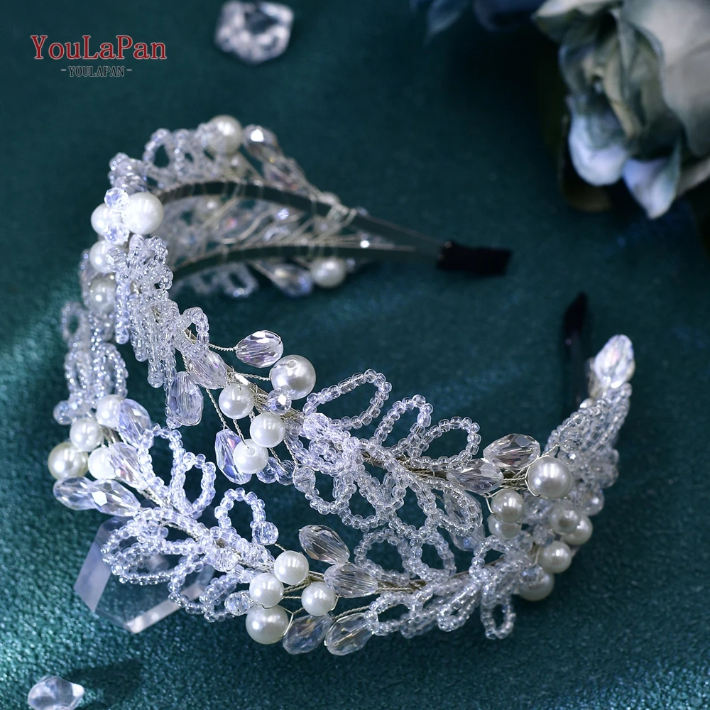 YouLaPan Bridal Headband Simulation Pearl Handmade Hair Accessories Fashion Silver Elegant Wedding Party Headwear HP654