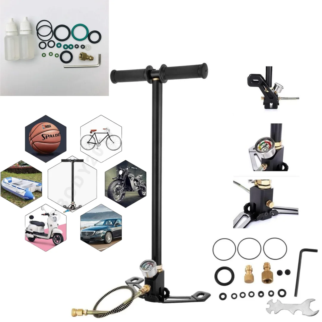 BRIEFNESS 3 Stage Stirrup Pump Hand Pump,4500PSI High Pressure Air Gun Rifle Filling Pump for PCP Cylinder Airgun Scuba Tank,Car