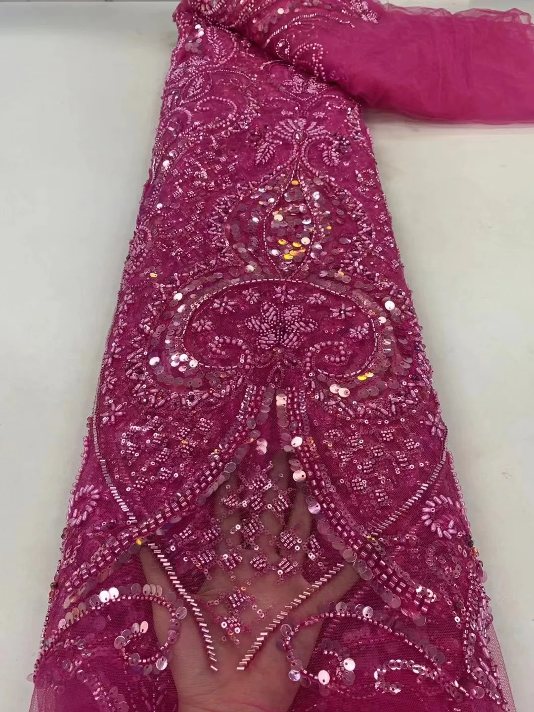

2023 High Quality African Nigerian 3D Applique Lace Flower Fabric For Wedding With Sequins Beaded Embroidery French Lace Fabrics