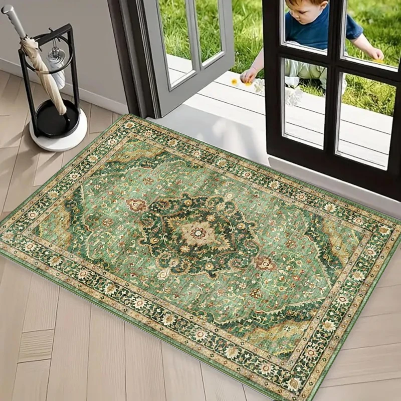 Retro Floral Pattern Area Rug Soft Non-Slip Carpet Mat for Home Decor - Perfect for Entryway Bedroom Living Room Carpet