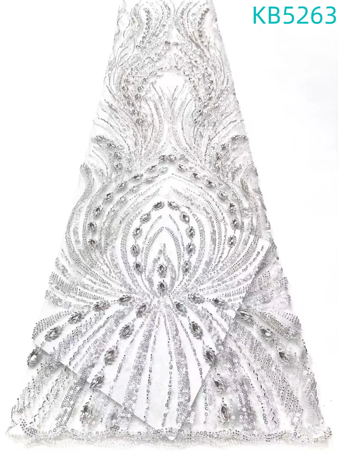 African Sequins 5 Yards Net Lace Fabric High Quality Nigerian Beaded French Tulle Lace Embroidery Lace For Party Dress KB5263