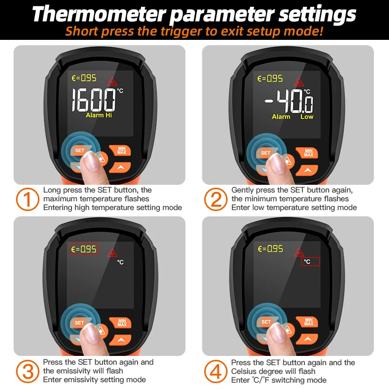 MESTEK Dual Laser Pyrometer -40°C~1600°C Non-contact Infrared Thermometer IR High Temperature Meter K-type Thermocouple Probe