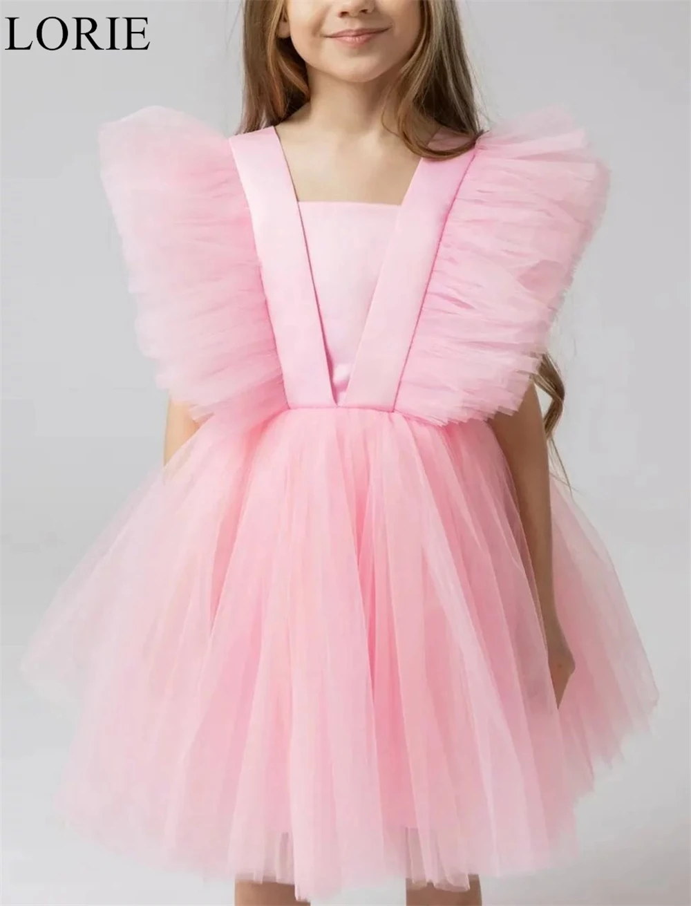 LORIE Cute Pink Tulle Flower Girl Dresses A-Line Ruffles Pleated Bow Fairy Wedding Party Dress 2025 Birthday Dress Customized