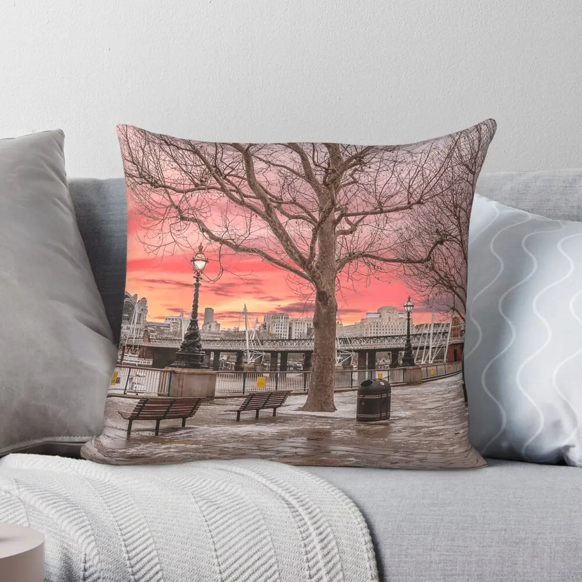 Southbank Sunset London Pillowcase Polyester Linen Velvet Printed Zip Decor Bed Cushion Cover 18