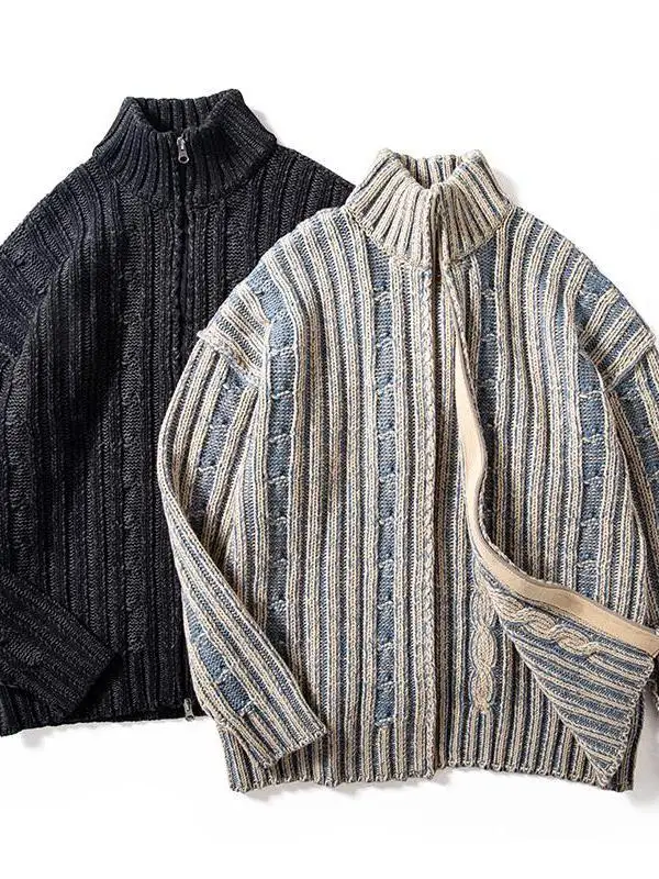 

Cleanfit американский вязаный кардиган в стиле ретро, мужской повседневный свитер с поворотным дизайном, универсальный свободный крой, длинное пальто на молнии све