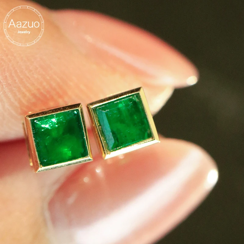

Ювелирные изделия Aazuo: классические квадратные серьги-гвоздики из 18-каратного цельного желтого золота с натуральным изумрудом, подарок для женщин на помолвку, свадьбу, вечеринку