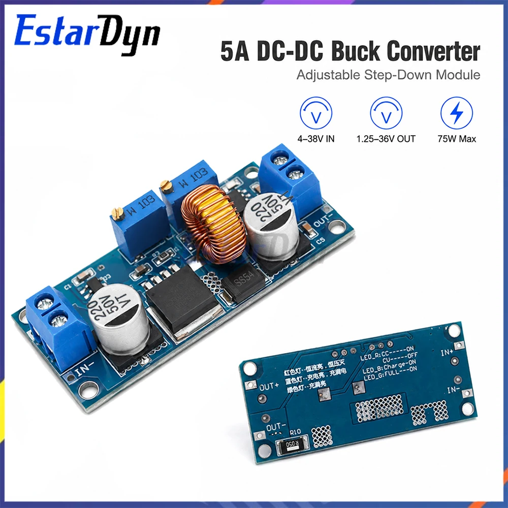 Estardyn XL4015 CC CV 5A Lithium Battery Charger Module Adjustable Buck Step Down 6-38V to 1.25-36V for DIY Electronics