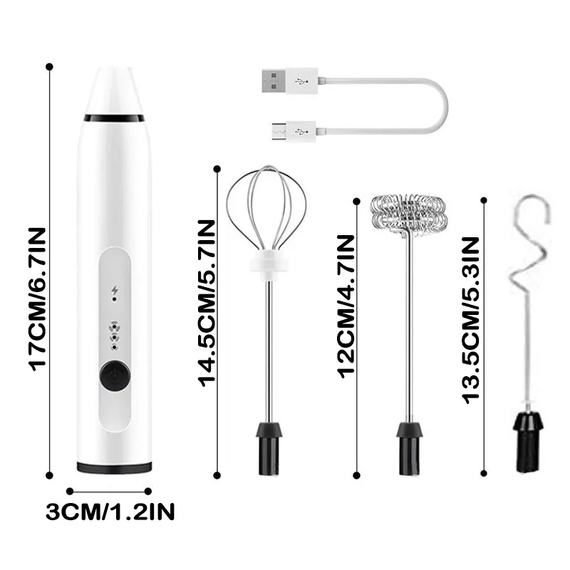 Mélangeur électrique portatif avec 3 réglages de vitesse, fouet de chargement USB polyvalent, mélangeur d'œufs électrique, outil de mélange de café, cuisine domestique