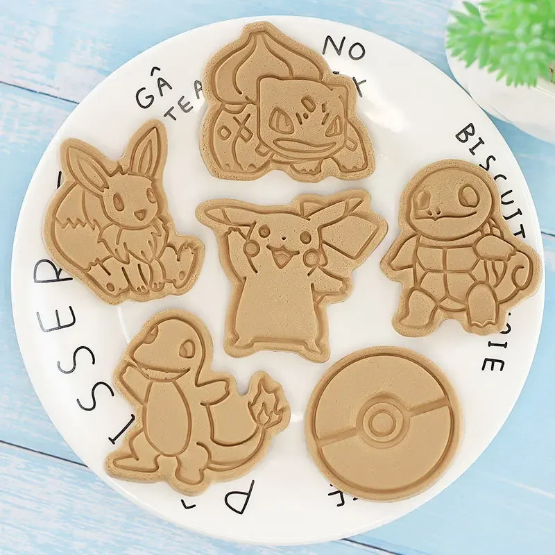 Moule à gâteau Pokémon Pikachu pour enfants, dessin animé mignon, outils de cuisson, bricolage, glaçage, craquelins, presse, modèle de biscuit, outils, jouets, cadeaux, 6 pièces