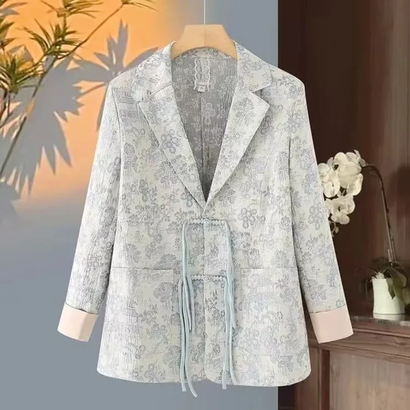 

Chinese National Style Suit Jacket Women's New Chinese Style Jacket New Spring Summer Fashion Buckle Jacquard Blazer Vintage Top