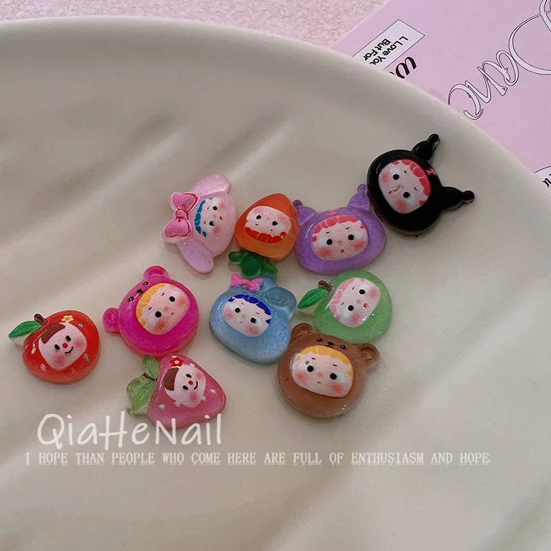 20pcs Cute cartoon transparent colorful apple animal girl mini cartoon nail charms resin DIY nail decoration nail art jewelry