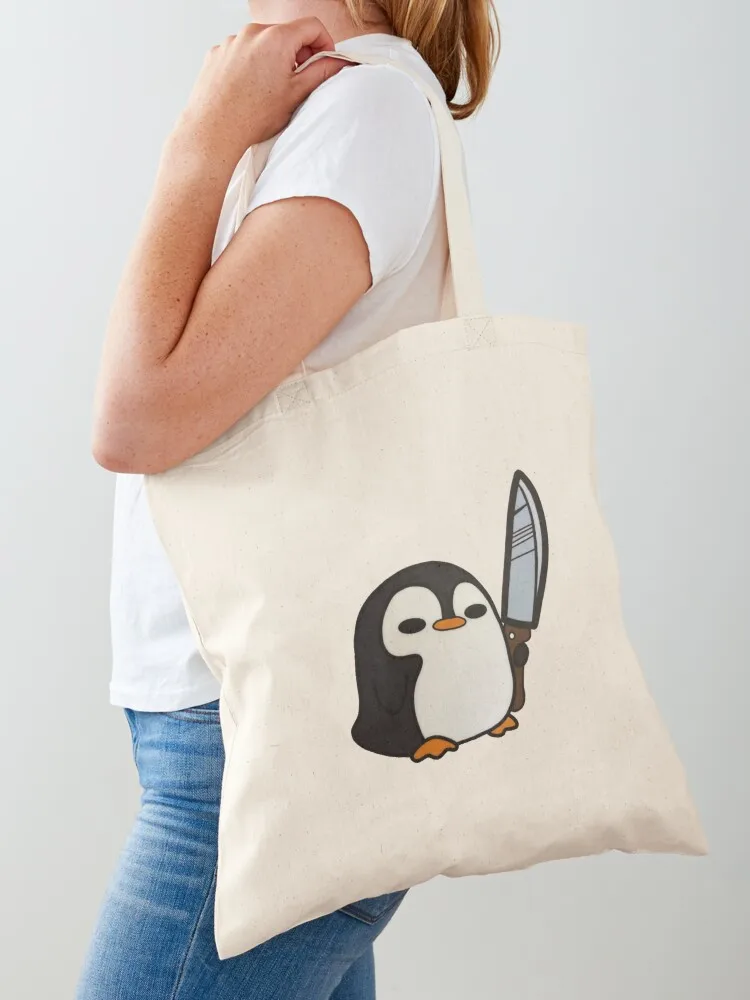 

Penguin with a Knife Tote Bag shopper bags for women supermarket folding bag tote bag woman shopping