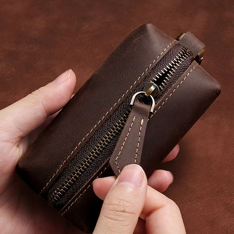 Cartera cuero para hombre, bolsillo con cremallera, tarjetero, llavero para mujer, Mini monedero