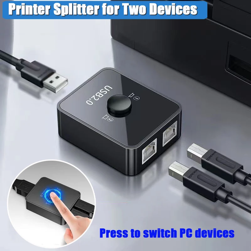 USB Printer Sharing Switch Cable, 2 PCs para 1 Dispositivo USB para 2 Computadores, Compartilhar Teclado, Cabos USB, Switcher, Novo