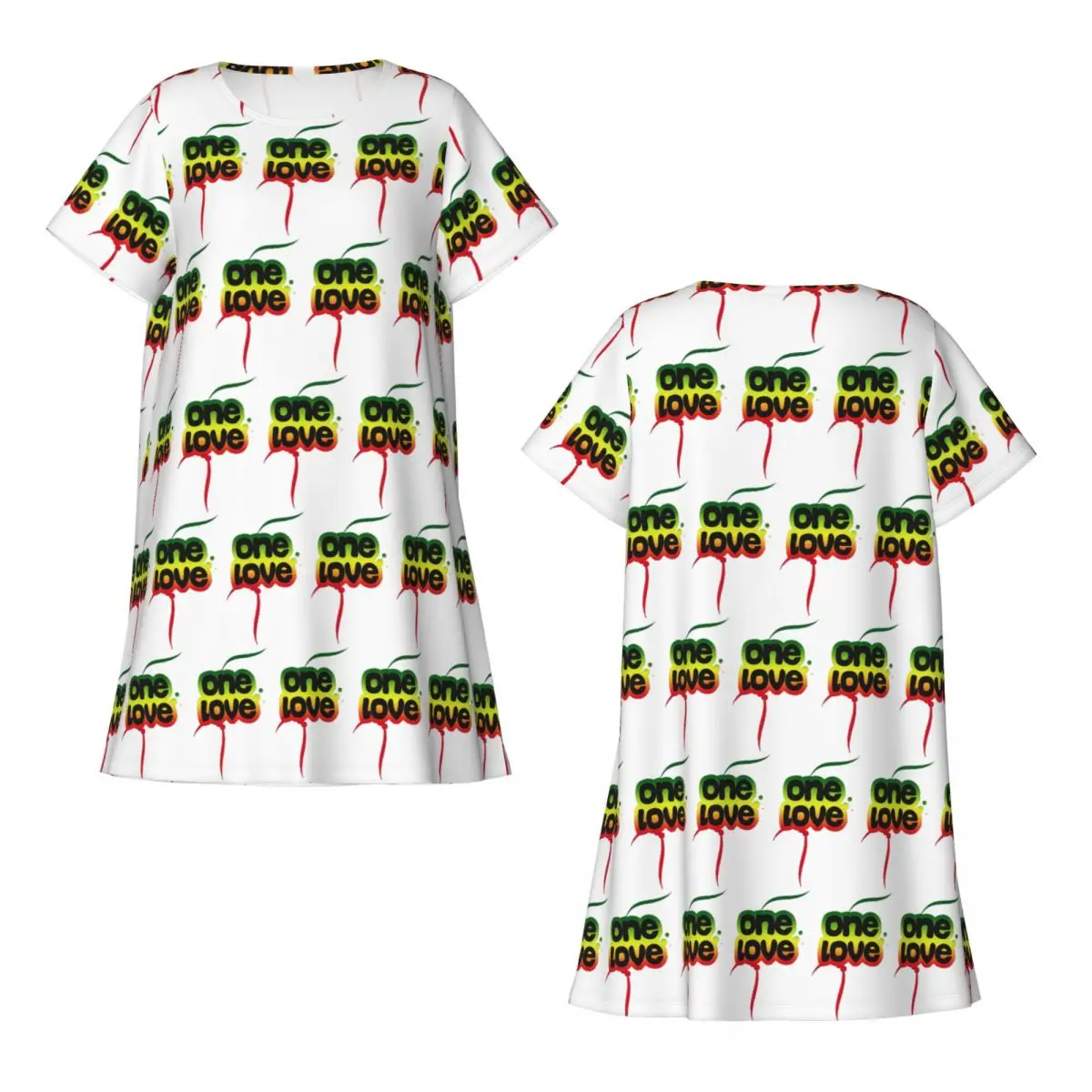 Custom Bob Marley One Love Short Sleeves Nightdress For Sleeping Sleepshirts Women Short Sleeve Nightgowns Loose Pajama Dress