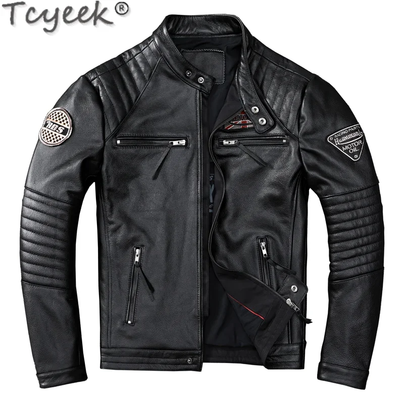 

Mens Genuine Leather Jacket Casual Jackets Coat Men Fashion Cowhide Heavyweight Motor Biker Stand Collar Slim Coat Jaqueta Couro