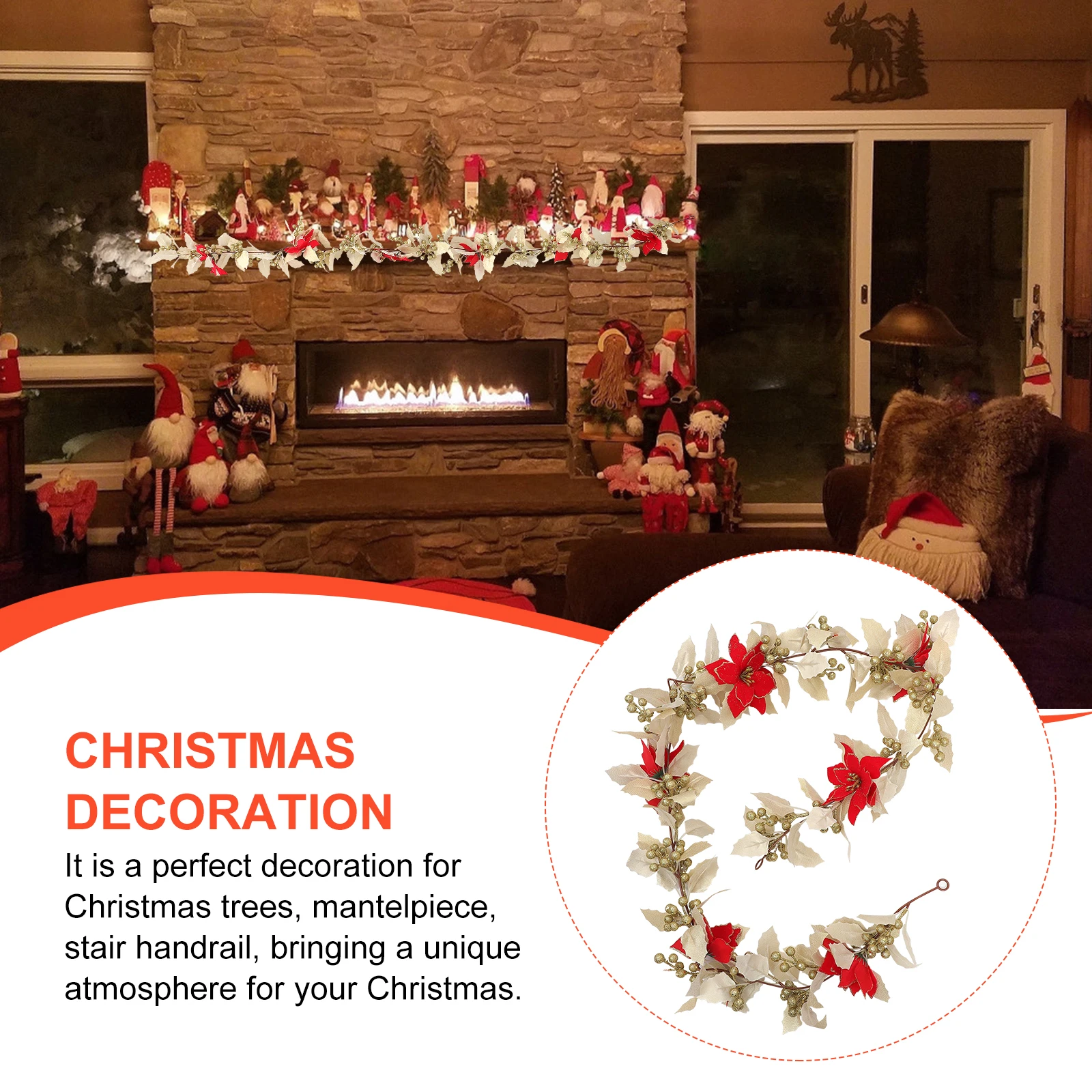 

Christmas Vine Garland Glitter Fake Flower Xmas Artificial Plants Hanging Decor For Tree Stairs Railing Fireplace Party