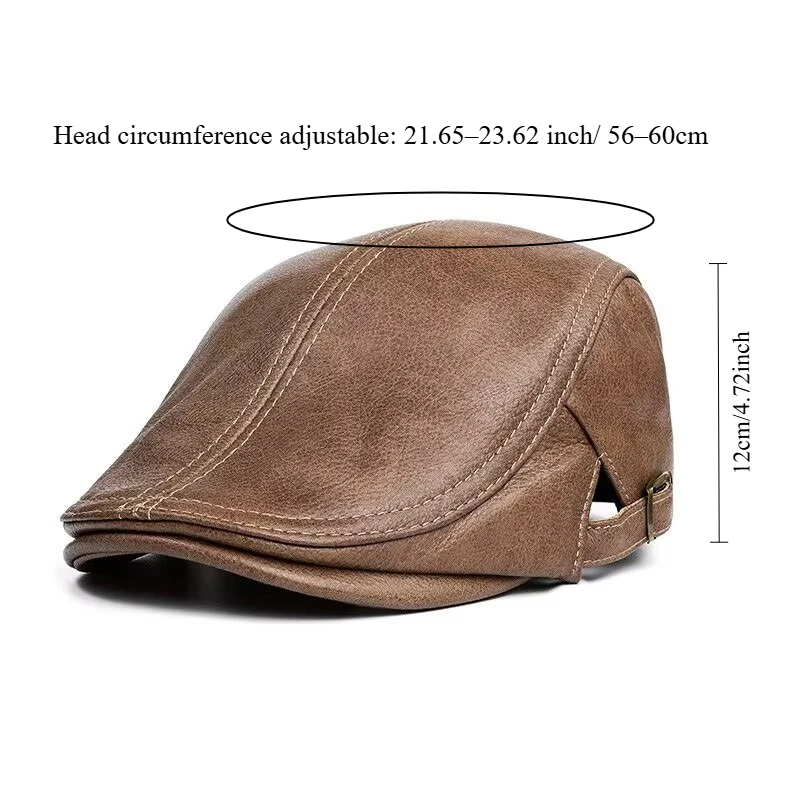 Real Leather Hat for Men Middle-aged and Elderly Duck Tongue Hat, Autumn and Winter Cowhide Forward Hat Thin Beret Newsboy Hat