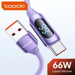 Toocki 6A 66W USB Type C Cable Fast Charging For Huawei Mate 60 50 P50 Samsung S23 Xiaomi 13 Digital Display Silicone Data Cord