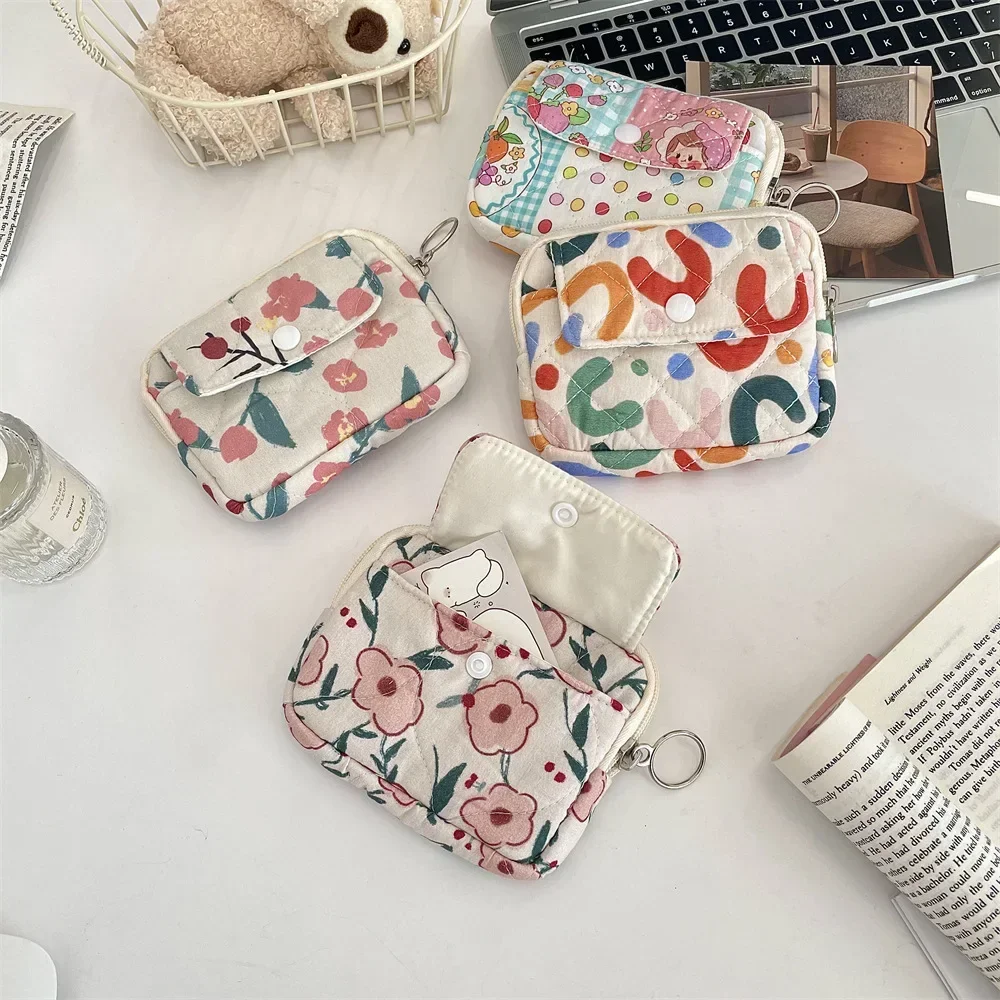 Cute Cartoon Floral Quilting Document Storage Bag Card Wallet Coin Purse ID Card Holder Driver\'s License Holder Badge Holder