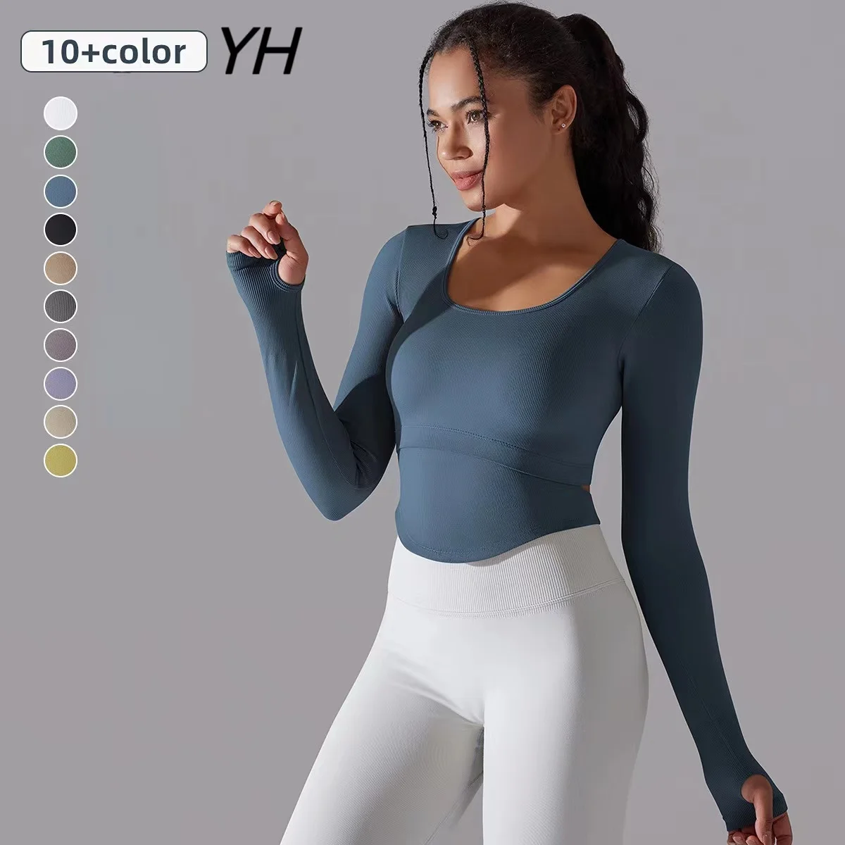 

Women's Long Sleeve Top Ribbed Yoga Shirts Running T-Shirt Workout Running Fitness Gym Sports Top Training Crop Top Solidcolor