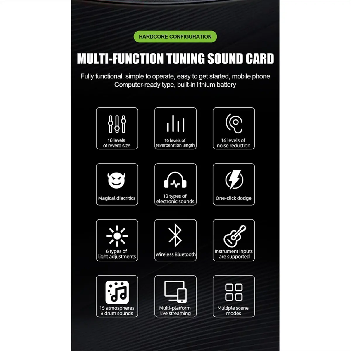 DT77 SN800 Live Sound Card Voice Changer Audio Mixer for Broadcast Recording KTV Music Audio Multifunctional Live Sound Card