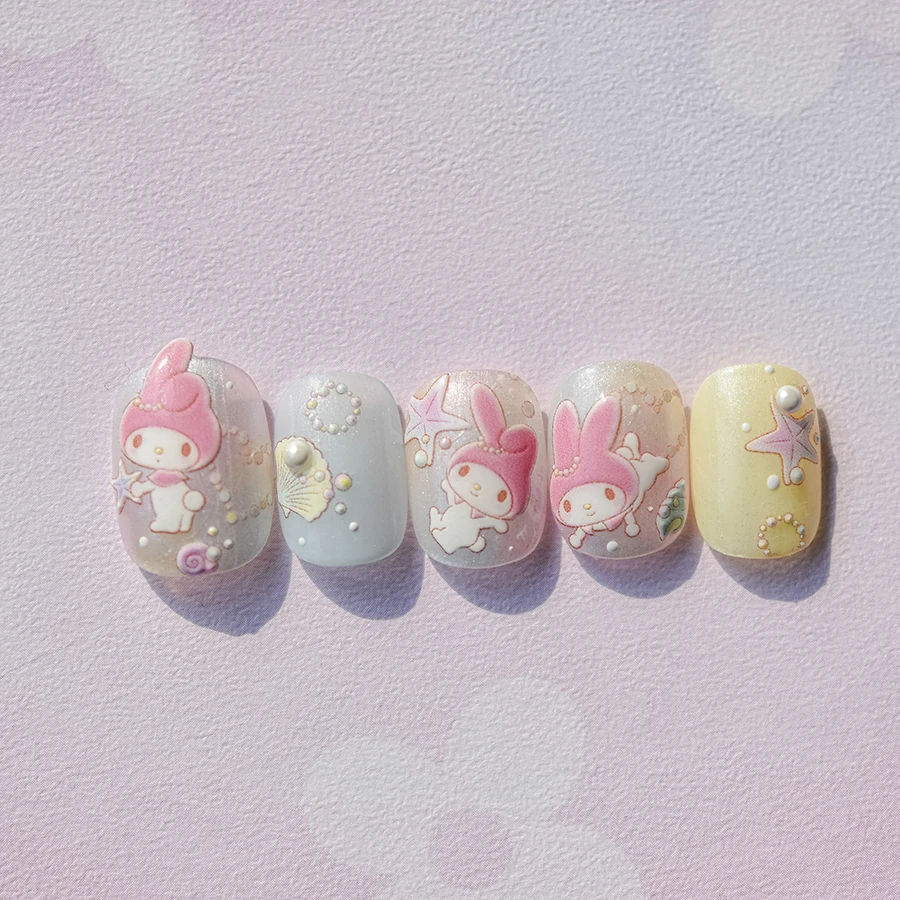 Naklejki na paznokcie 5D Authentic Sanrio Cartoon Hello Kitty Kuromi Cinnamoroll, wykwintne, luksusowe akcesoria na palce