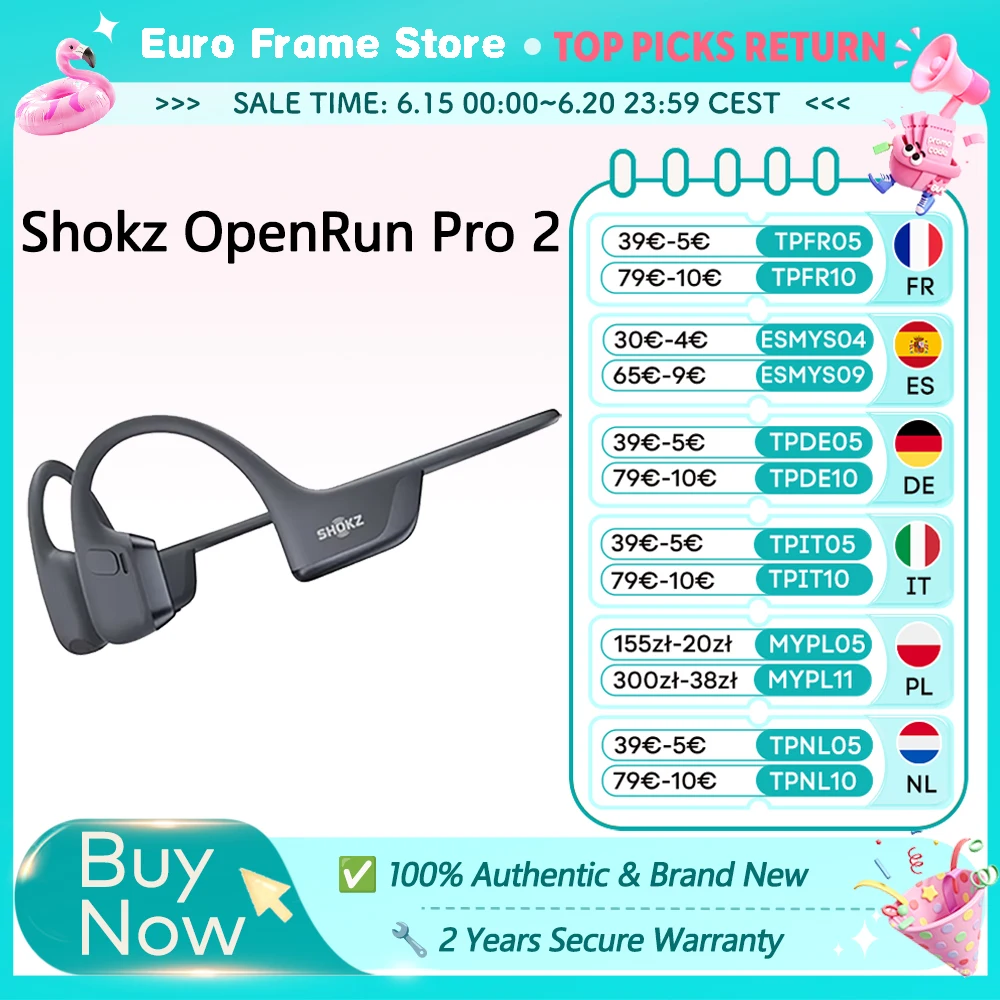 SHOKZ OpenRun Pro 2 S820/S821 Cuffie sportive Auricolari aperti Bluetooth 5.3 Microfono con cancellazione del rumore IP55 Impermeabile
