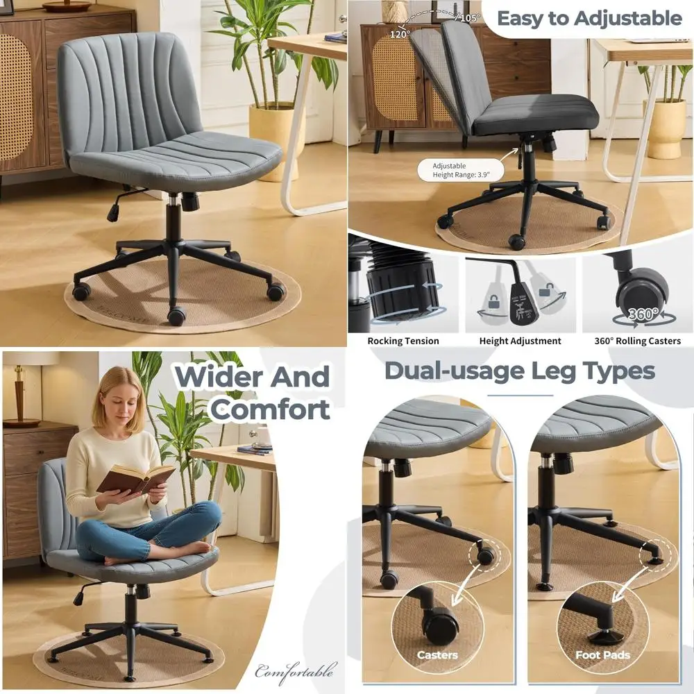 

Adjustable Padded Swivel Office Chair with Wheels, Comfortable Cross-Legged Desk Chair for Wide Range of Users