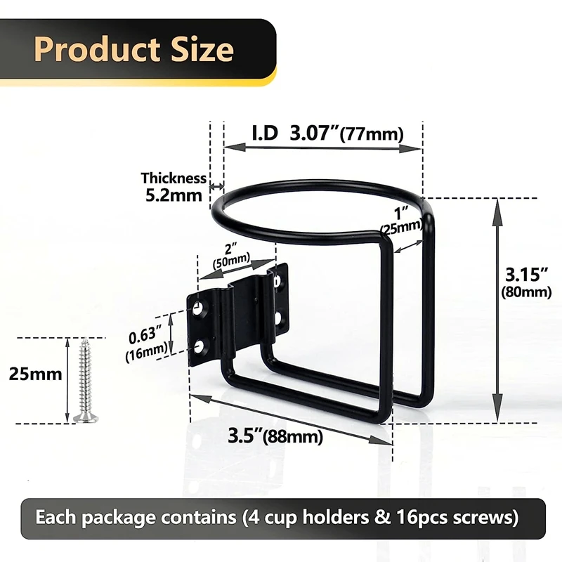 4 Stuk Boot Bekerhouder Rvs Universele Drinkhouders Zwarte Ring Bekerhouders Voor Boot Truck Rv