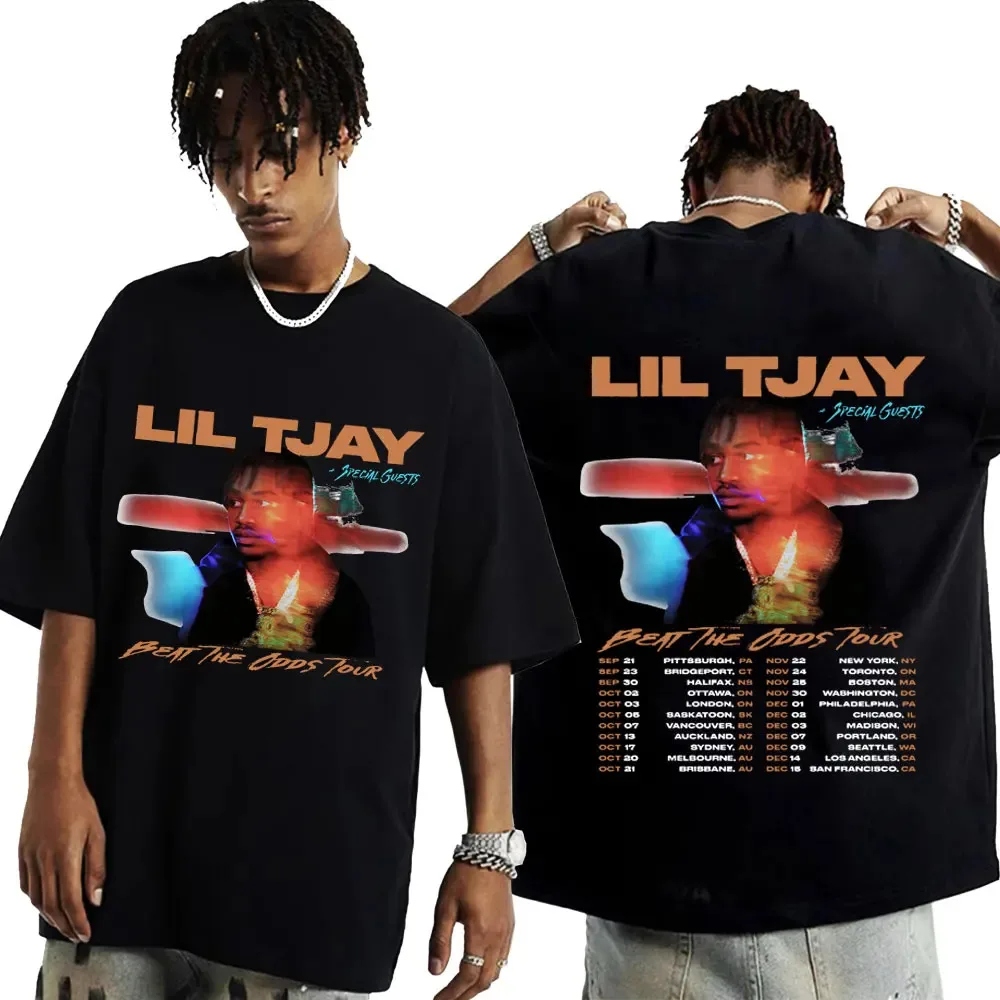 Rapper Lil Tjay T Shirt Beat The Odds 2023 Tour Concer T-shirts Men Women Vintage Hip Hop Fashion Tee Shirt Oversized Streetwear