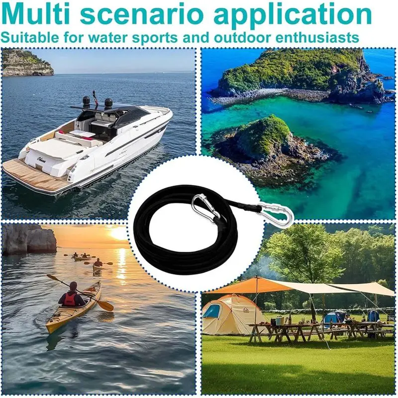 A01F-Floating Mat Tether Kit 118 Inch Foam Water Pad Mat Bungee Cord With Carabiners Lily Pad Foam Lake Mat Cord