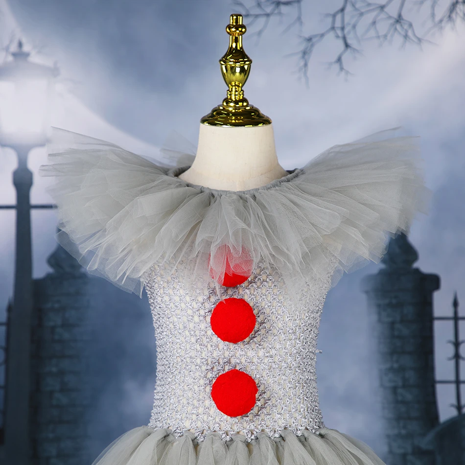 فستان المهرج للهالوين للأطفال طقم أزياء تنكرية لفيلم الرعب للفتيات ملابس حفلات الكرنفال ملابس المهرجين 3-10 سنوات